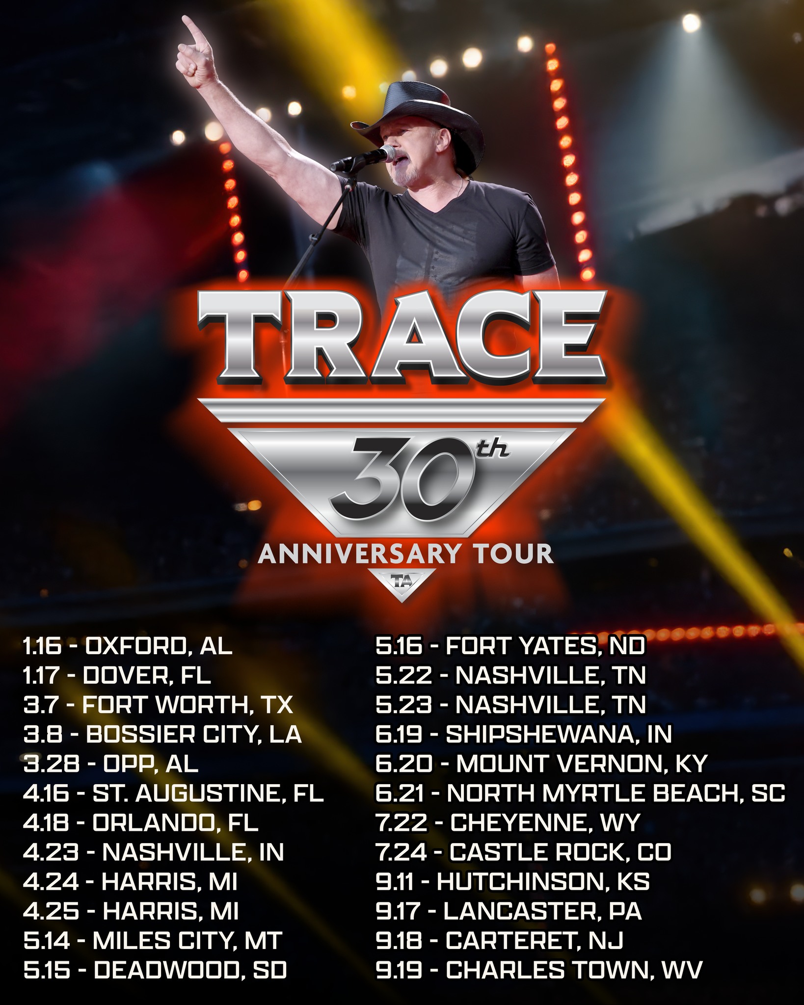 Trace Adkins 30th Anniversary Tour Poster 2026